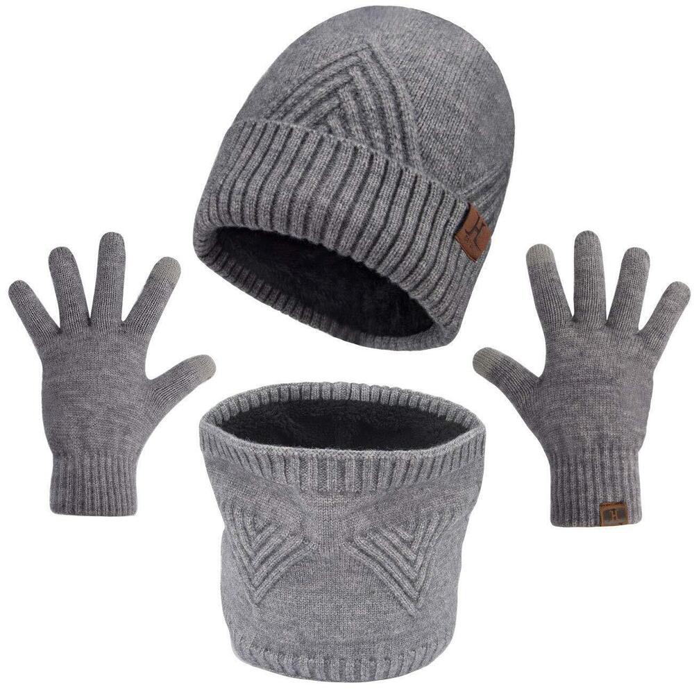 3449 3 Pieces Warm Winter Beanie Hat, Neck Gaiters Scarf and Touchscreen
